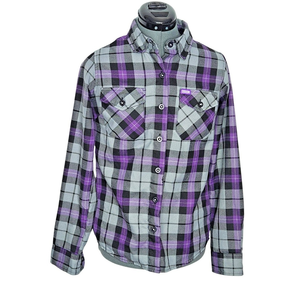 Dixxon‎ Flannel Co Amethyst Purple Grey Black Plaid Button Up Shirt Womens